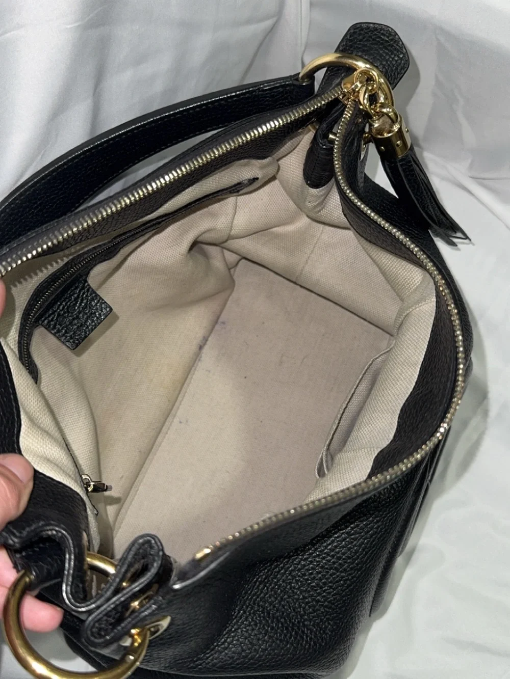 Gucci Soho Black Pebbled Leather Hobo Bag with Tassel